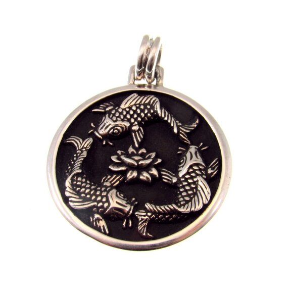 Solid 925 Sterling Silver Chinese Fish Feng Shui Necklace Pendant Zen Symbol - Picture 4 of 9